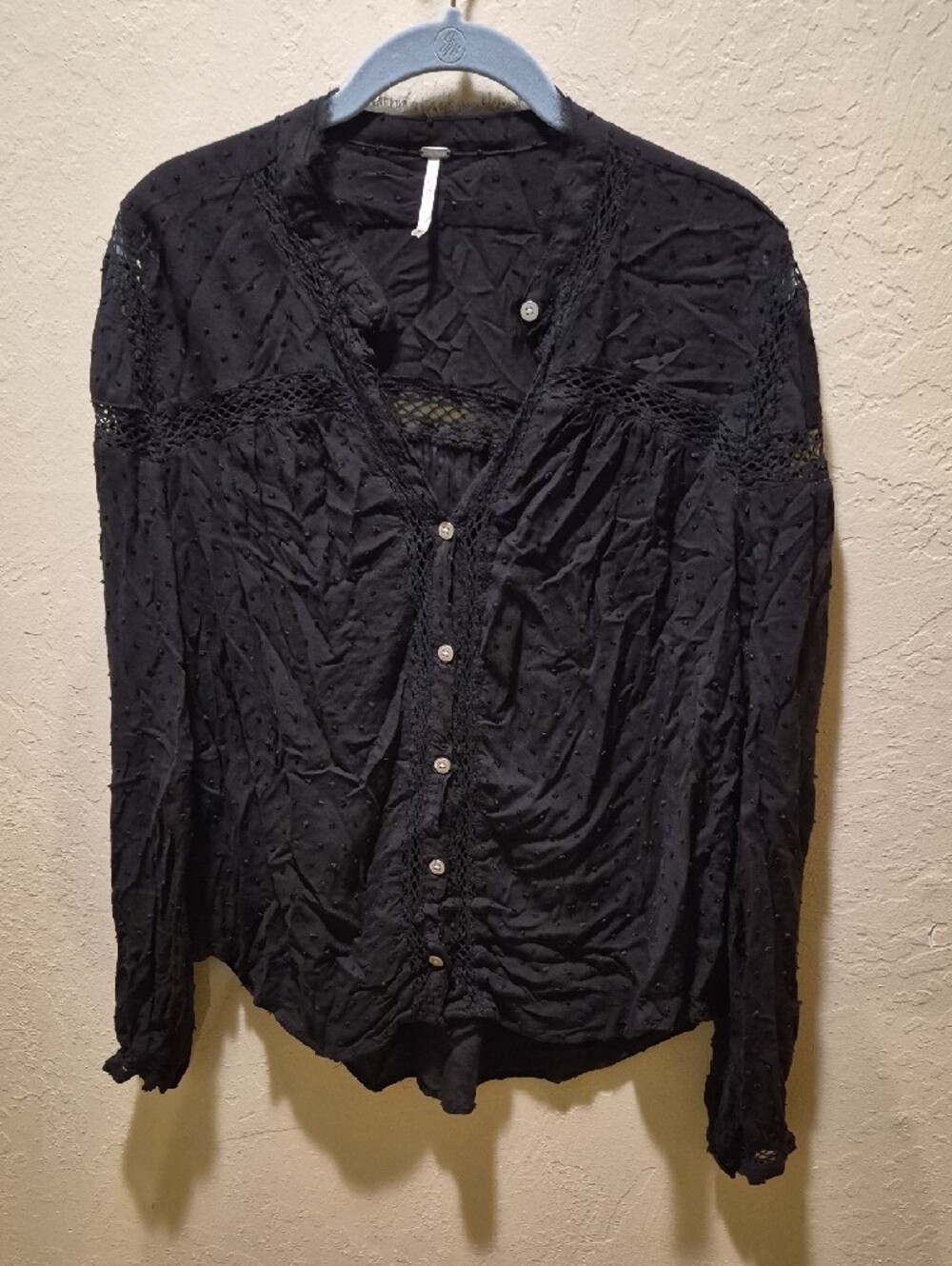 Free People Black Swiss Dot Button-Front Blouse - Picture 3 of 3